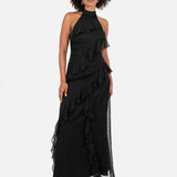 Anaya with Love Recycled Black Halter Neck Ruffled Maxi Dress