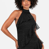 Anaya with Love Recycled Black Halter Neck Ruffled Maxi Dress