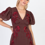Maya Brown Embroidered Short Sleeve V Neck Midaxi Dress