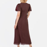 Maya Brown Embroidered Short Sleeve V Neck Midaxi Dress