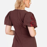 Maya Brown Embroidered Short Sleeve V Neck Midaxi Dress