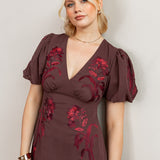 Maya Brown Embroidered Short Sleeve V Neck Midaxi Dress