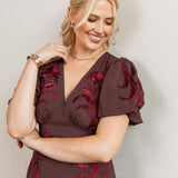 Maya Brown Embroidered Short Sleeve V Neck Midaxi Dress