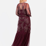 Maya Cranberry Floral Embellished Long Sleeve Trapeze Maxi Dress