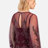 Maya Cranberry Floral Embellished Long Sleeve Trapeze Maxi Dress