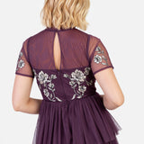 Maya Berry Embroidered Tiered Midaxi Dress
