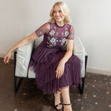Maya Berry Embroidered Tiered Midaxi Dress