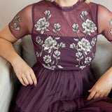 Maya Berry Embroidered Tiered Midaxi Dress