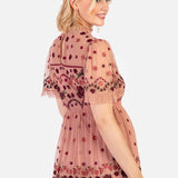 Maya Teraccotta Pink Floral Embroidered High Neck Maxi Dress