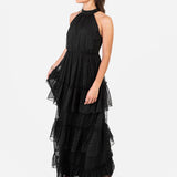Anaya With Love Recycled Black Halter Neck Tiered Maxi Dress
