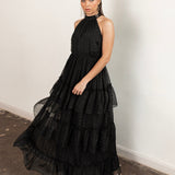 Anaya With Love Recycled Black Halter Neck Tiered Maxi Dress