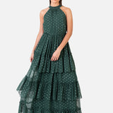 Anaya With Love Recycled Dark Green Halter Neck Tiered Maxi Dress