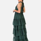 Anaya With Love Recycled Dark Green Halter Neck Tiered Maxi Dress