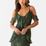 Anaya With Love Floral Green Cold Shoulder Maxi Dress with Metallic Detail