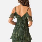 Anaya With Love Floral Green Cold Shoulder Maxi Dress with Metallic Detail
