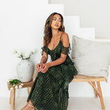 Anaya With Love Floral Green Cold Shoulder Maxi Dress with Metallic Detail