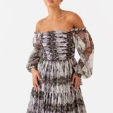 Anaya With Love Floral Long Sleeve Bardot Maxi Dress