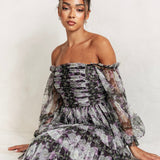 Anaya With Love Floral Long Sleeve Bardot Maxi Dress