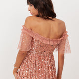 Maya Terracotta Pink Embellished Bardot Midaxi Dress