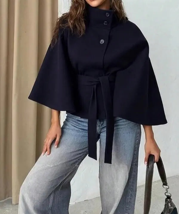 THELMA™ - Women’s Front Buckle Belted Wool Cape Coat for Fall & Winter