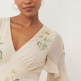 Maya Vanilla Embellished Maxi Sleeve Ruffle Maxi Dress