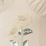 Maya Vanilla Embellished Maxi Sleeve Ruffle Maxi Dress