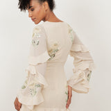 Maya Vanilla Embellished Maxi Sleeve Ruffle Maxi Dress