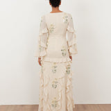Maya Vanilla Embellished Maxi Sleeve Ruffle Maxi Dress