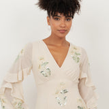 Maya Vanilla Embellished Maxi Sleeve Ruffle Maxi Dress