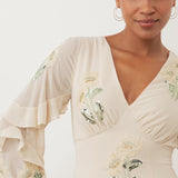 Maya Vanilla Embellished Maxi Sleeve Ruffle Maxi Dress