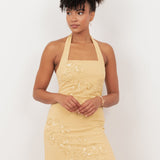 Maya Buttercream Floral Motif Halter Neck Midaxi Dress