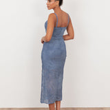 Maya Infinity Blue 3D Textured Chiffon Midi Dress