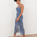 Maya Infinity Blue 3D Textured Chiffon Midi Dress