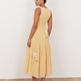 Maya Buttercream Floral Embellished V Neck Midaxi Dress with Split