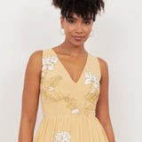 Maya Buttercream Floral Embellished V Neck Midaxi Dress with Split