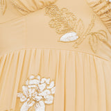 Maya Buttercream Floral Embellished V Neck Midaxi Dress with Split