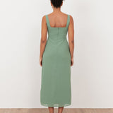 Maya Dark Sage Green Floral Embellished Square Neck Midaxi Dress with Split