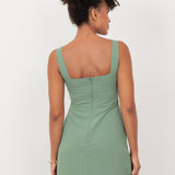 Maya Dark Sage Green Floral Embellished Square Neck Midaxi Dress with Split