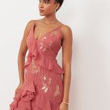 Maya Pink Embellished Cami Maxi Dress with Waterfall Ruffle