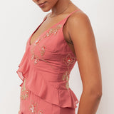 Maya Pink Embellished Cami Maxi Dress with Waterfall Ruffle
