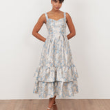 Maya Blue Floral Jacquard Strappy Midi Dress