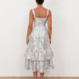 Maya Blue Floral Jacquard Strappy Midi Dress