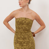 Anaya With Love Recycled Golden Olive Floral Burnout Bandeau Maxi Dress