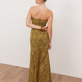 Anaya With Love Recycled Golden Olive Floral Burnout Bandeau Maxi Dress