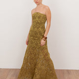 Anaya With Love Recycled Golden Olive Floral Burnout Bandeau Maxi Dress