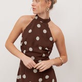 Anaya With Love Recycled Brown Polka Dot Halter Neck & Open Back Maxi Dress