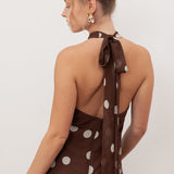 Anaya With Love Recycled Brown Polka Dot Halter Neck & Open Back Maxi Dress