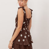 Anaya With Love Recycled Brown Polka Dot Tie-Shoulder Tiered Maxi Dress