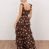 Anaya With Love Recycled Brown Polka Dot Tie-Shoulder Tiered Maxi Dress