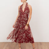 Anaya With Love Recycled Rust Floral Ruched Halter Neck Midaxi Dress